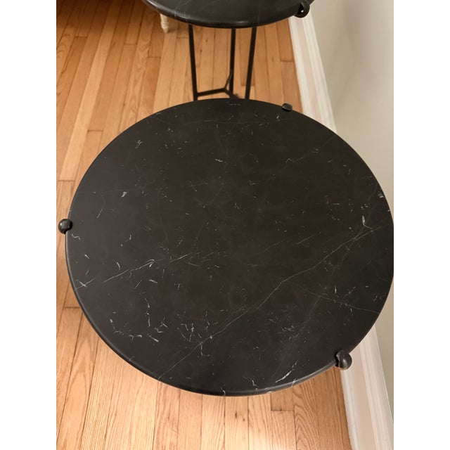 Metal Restoration Hardware Ronan Marble Bronze Round Side Table Pair For Sale - Image 7 of 8