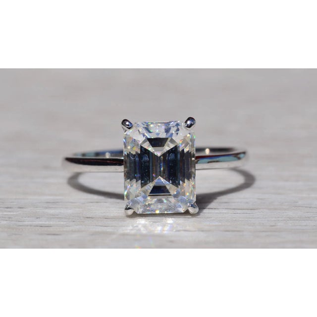 The Artemisa: Ladies Signed White Gold 3CT Moissanite Engagement Ring For Sale - Image 9 of 11