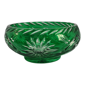 Vintage Elegant Crystal Bohemian Cut to Clear Green Candy Dish Bowl