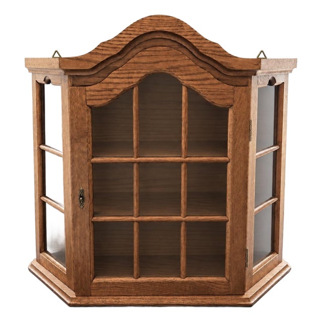 Vintage Architectural Oak Wall-Mounted Curio Cabinet For Sale