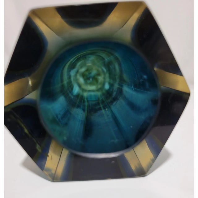 Glass Vintage Murano Sommerso Blue Hexagonal Glass Vase For Sale - Image 7 of 12