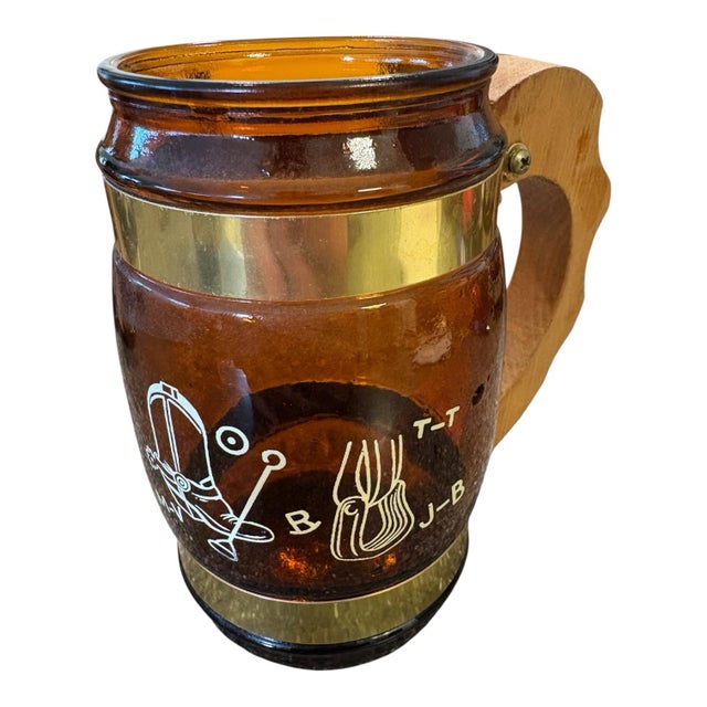 Brown Vintage Siesta Ware Amber Glass Western Barware Set With 6 Mugs & Wood Caddy For Sale - Image 8 of 12