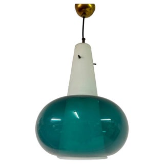 Italian Green and White Glass Ceiling Pendant, 1960s For Sale