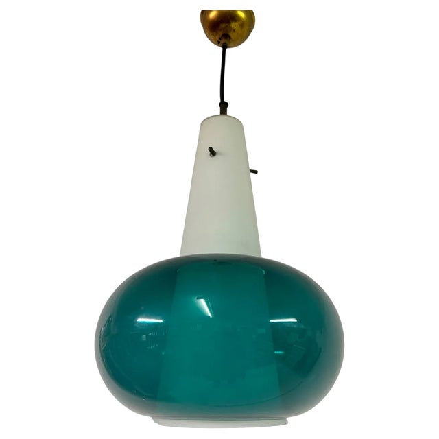 Italian Green and White Glass Ceiling Pendant, 1960s For Sale