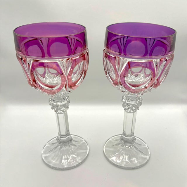 Glass Late 20th Century Nachtmann "Napoleon" Colored Crystal Water Goblets (Set of 5) For Sale - Image 7 of 8