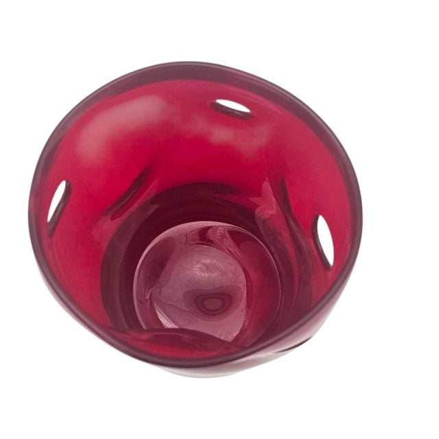 Ruby Red Hand-Blown Ruby Red Pinched Art Glass Vase Modernist 8" For Sale - Image 8 of 9
