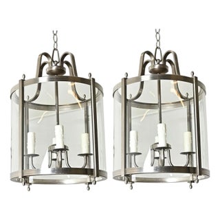 Vintage French Nickel-finish Lanterns - a Pair For Sale