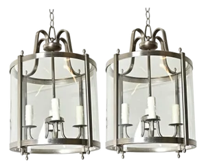 Vintage French Nickel-finish Lanterns - a Pair