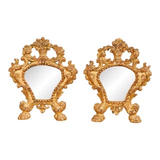 19th Century Italian Rococo Gilt Wood Mirror Decorations - A Pair For Sale