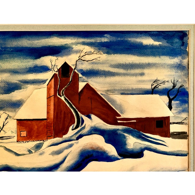 A Country Winter Watercolor Scene, by Claude Clark For Sale - Image 4 of 9