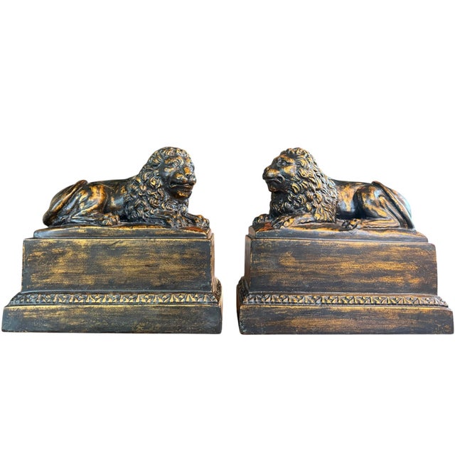 Pair of Late 20th Century Borghese Style Lion Bookends Decorative Statues For Sale - Image 9 of 10