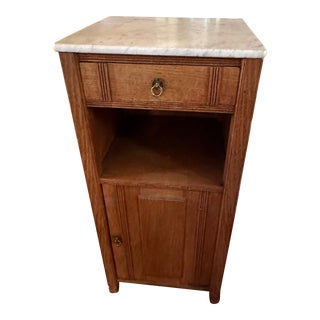 1970s Vintage Oak Night Stand With Marble Top For Sale