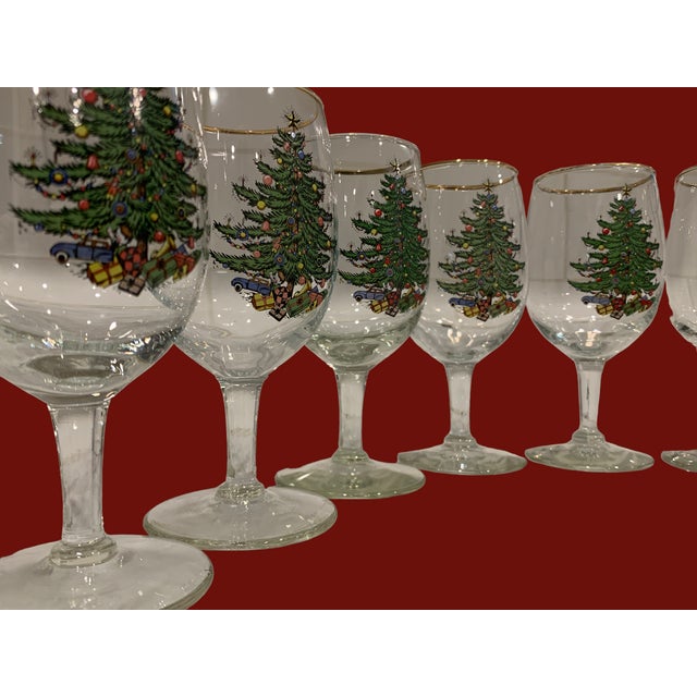 Spode Spode Christmas Tree Wine Glasses With Gold Rim, Set of 8 For Sale - Image 4 of 11