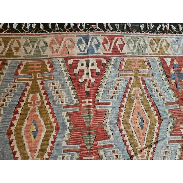 Blue Large Vintage Hand-Knotted Anatolian Kilim, 1970s For Sale - Image 8 of 12