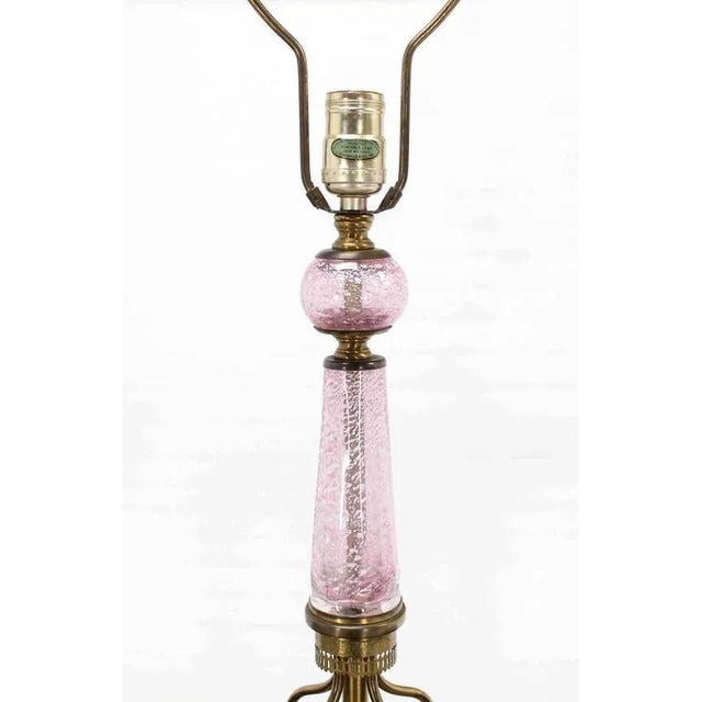 Mid-Century Modern Vintage Mid Century Pink Murano Glass and Brass Table Lamps- a Pair For Sale - Image 3 of 10