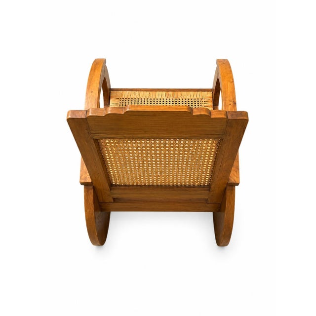 Vintage Art Deco Armchair in Teakwith Hand-Woven French Rattan, 1920s, Set of 2 For Sale - Image 3 of 5