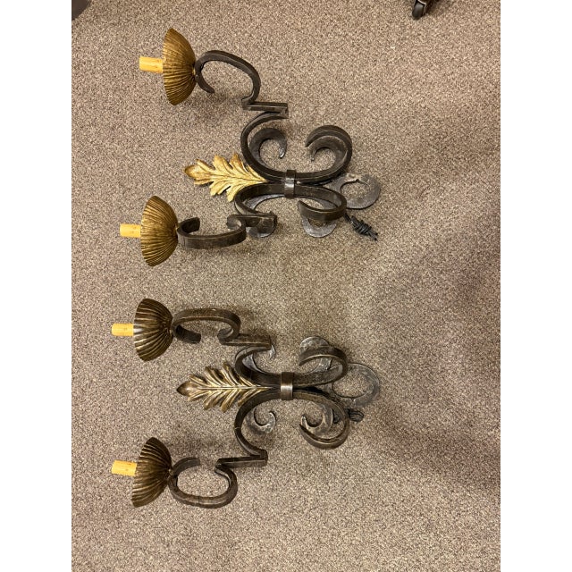 1900s Two-Arm French Wall Sconces With Gold-Leafed Bobeches - Pair For Sale - Image 10 of 15