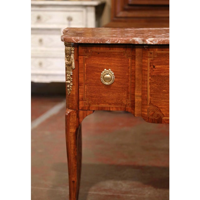 19th Century French Louis XVI Rosewood Marquetry Console With Rouge Marble For Sale - Image 10 of 13
