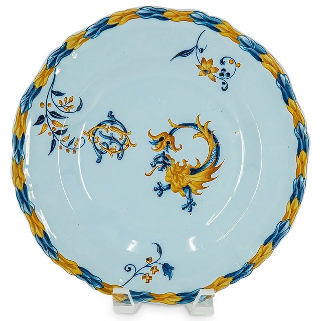 Pair of early French faience plates by Émile Gallé of Nancy, circa 1870s-1904 from his documented “Animaux Héraldiques”...