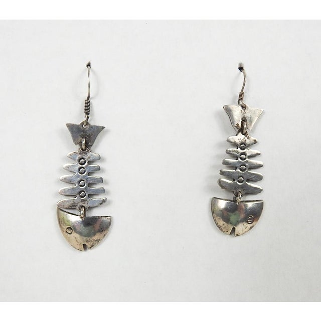 Mid 20th Century Mid 20th Century Taxco Mexico Sterling Silver Fish Earings For Sale - Image 5 of 6