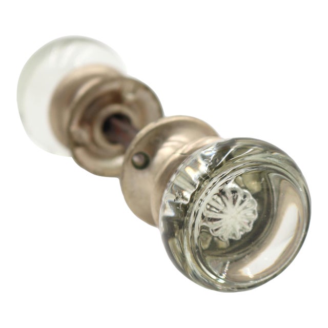 Vintage Art Deco Glass Brushed Nickel Passage Door Knob Set For Sale