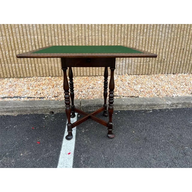 Early 20th Century Antique Walnut Deep Peg Leg Fold Top Game Table or Console Table For Sale - Image 12 of 12