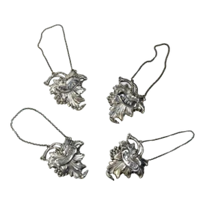 Silverplate Grapevine Motif Liquor Tags - Gin, Vodka, Scotch, Bourbon