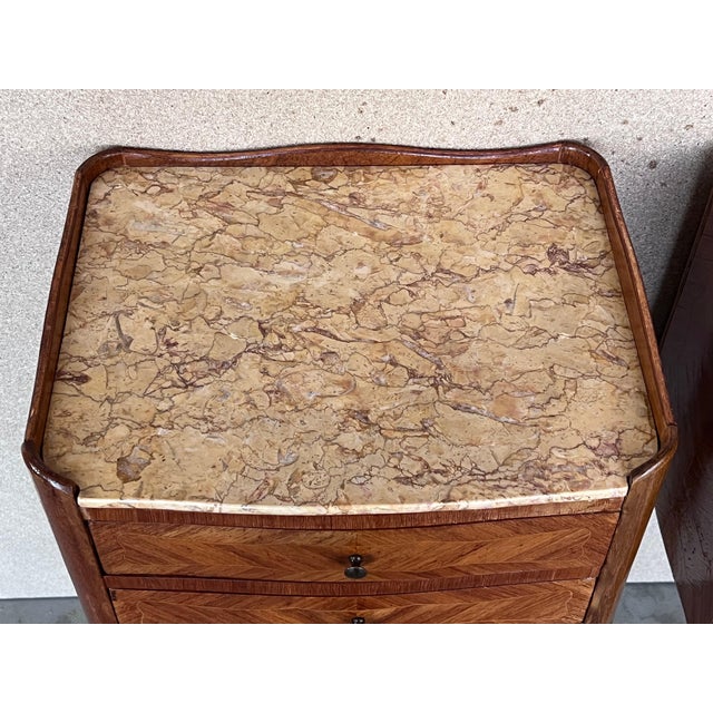 Early 20th Century Pair of Louis XVI Style Marble-Top, Bronze and Walnut Nightstands For Sale In Miami - Image 6 of 18