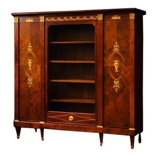 French Louis XVI Style Mahogany Bookcase Cabinet W/ Glass Door & Ormolu Urn Mounts For Sale