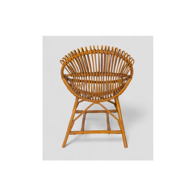 Vintage Curved Shell Armchair in Rattan For Sale - Image 5 of 9
