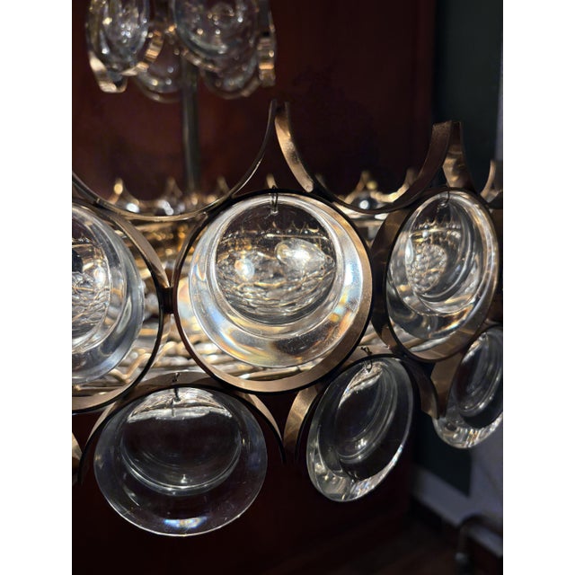 Mid-Century Modern Brass and Crystal Glass Chandelier from Palwa, 1970s For Sale - Image 3 of 10