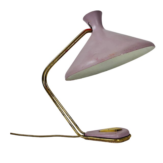 Italian Brass and Violet Table Lamp, 1960s, Italy For Sale