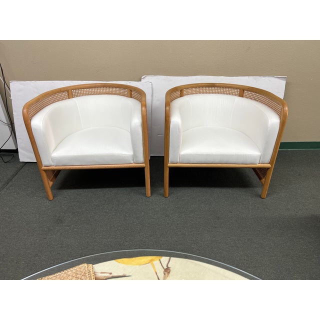 Crate & Barrel Fields Caned Barrel Chairs, a Pair Chairish