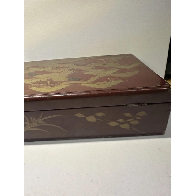 Antique Japanese Lacquer Box with Crane Motif, 1920s For Sale - Image 4 of 13