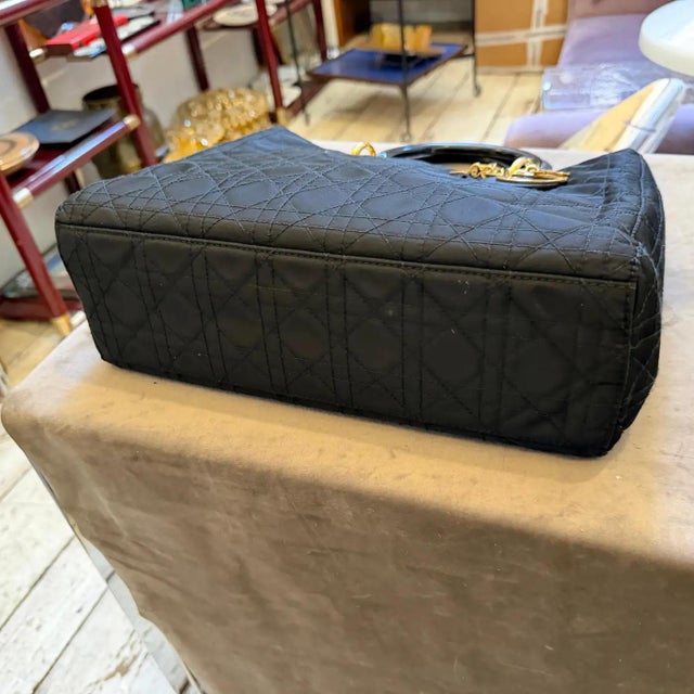 Black 21st Century Black Fabric and Leather Large Lady Dior Bag by Christian Dior For Sale - Image 8 of 18