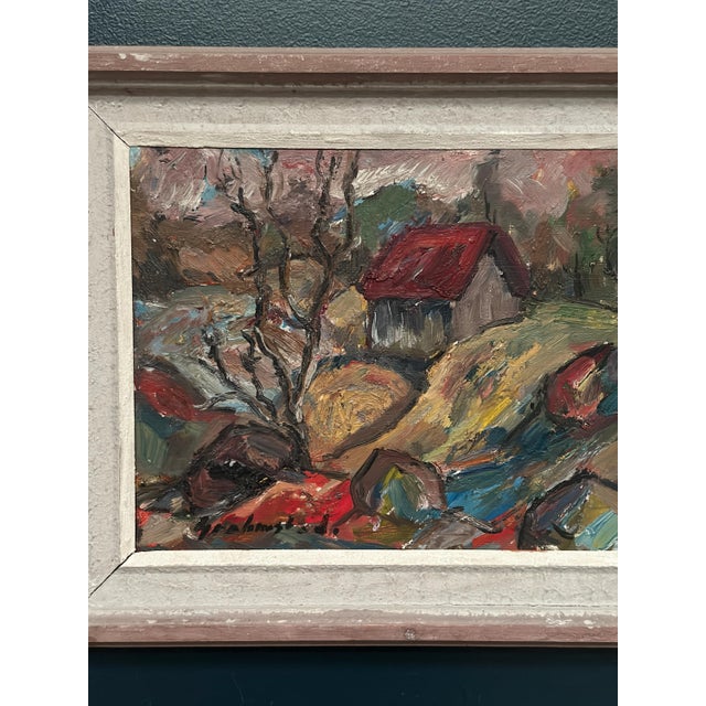 Mid-Century Modern Nils Grahmstad, Cottage with a Red Roof, 1960s, Oil on Canvas For Sale - Image 3 of 18