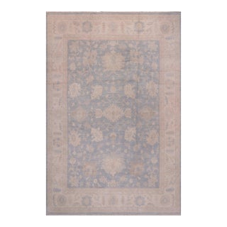 Boho Chic Oushak Julie Blue/Beige Wool Rug - 11'10'' X 14'9'' For Sale