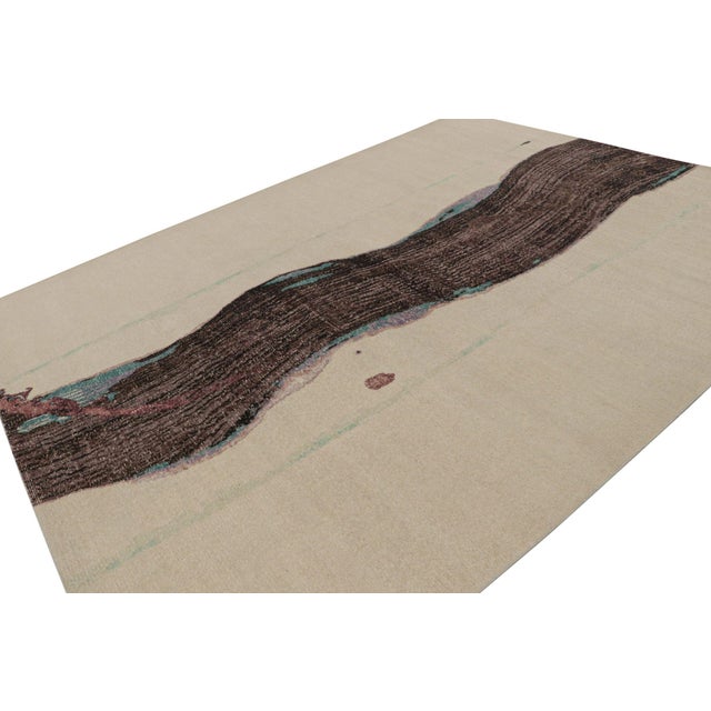Rug & Kilim Rug & Kilim’s Distressed Abstract Rug in Beige With Purple Pattern For Sale - Image 4 of 7