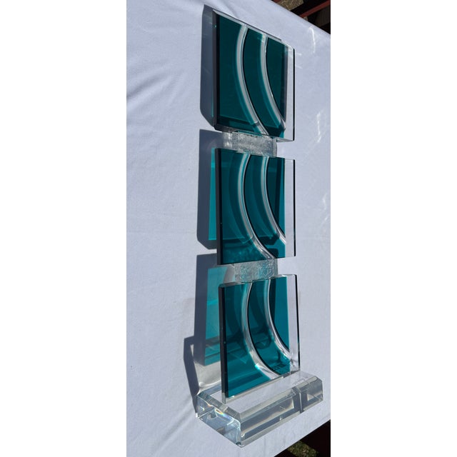 Vintage David Muniz 29" Lucite Art Sculpture Turquoise Blue & Clear Signed '02 For Sale - Image 16 of 16