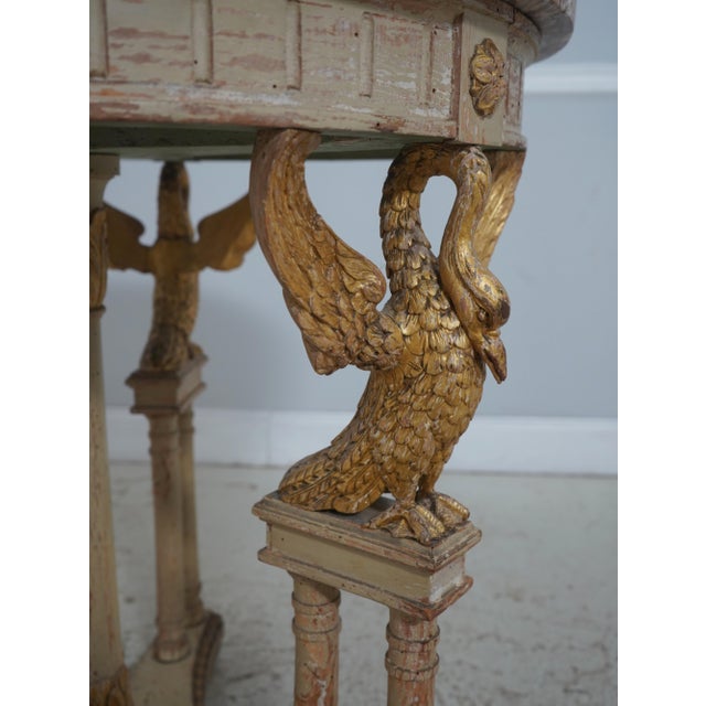 1980s Vintage Louis XVI Marble Top Round Lamp Table W. Swans For Sale - Image 5 of 13