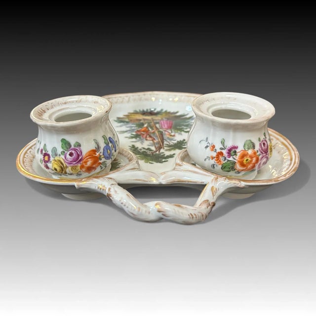 French Helena Wolfsohn Porcelain Double Inkwell and Plate, 1879-1880 For Sale - Image 3 of 11