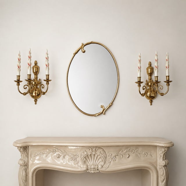 Metal Mid-Century Italian Design Gold Oval Wall Mirror For Sale - Image 7 of 7