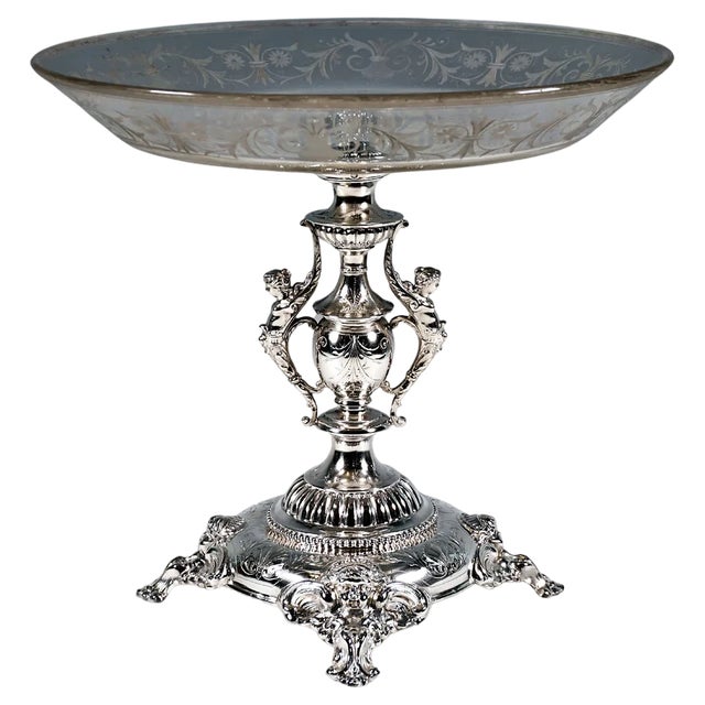 Viennese Art Nouveau Silver Centerpiece with Original Glass Bowl, 1900s For Sale