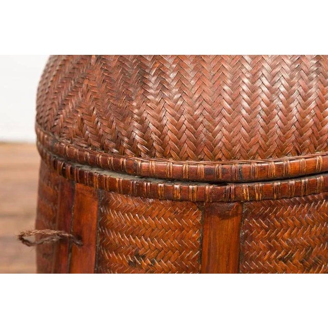 Antique Thai Hand Woven Rattan Basket with Domed Lid & Rustic Character For Sale - Image 9 of 13