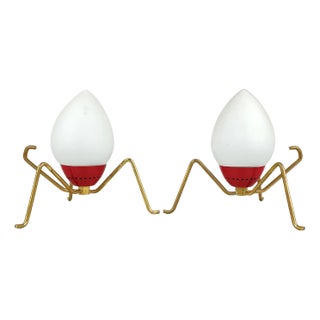 Brass & Opaline Glass Spider Table Lamp, Italy, 1950s, Set of 2 For Sale