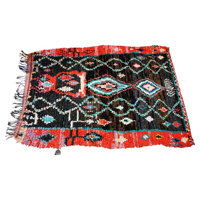 Vintage Moroccan Multicolored Hand-Knotted Berber Boucherouite Rug For Sale