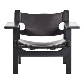Spanish Chair in Black Leather by Børge Mogensen for Fredericia Stolefabrik, 1960s For Sale