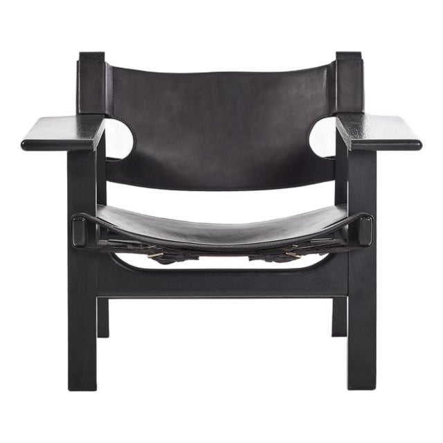 Spanish Chair in Black Leather by Børge Mogensen for Fredericia Stolefabrik, 1960s For Sale
