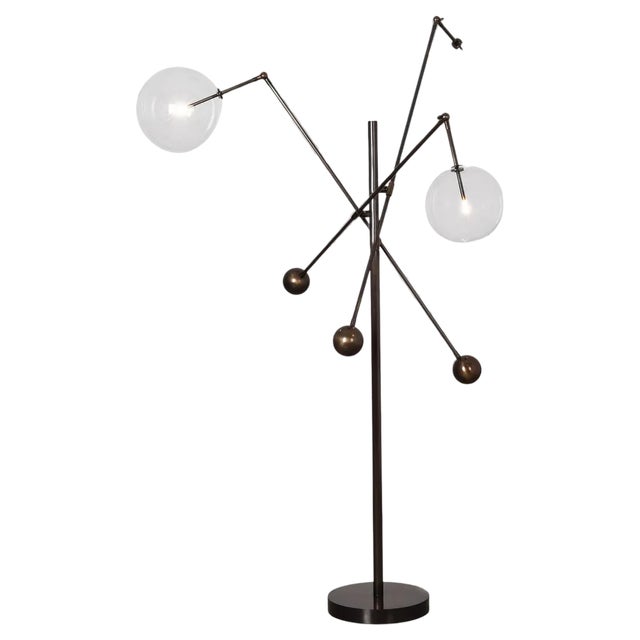 Milan Three-Arms Black Gunmetal Floor Lamp by Schwung For Sale