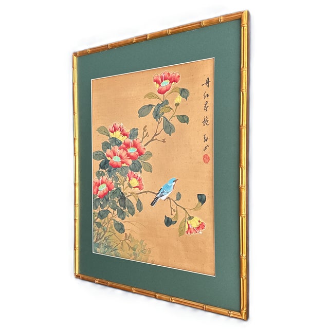 Original Chinese Floral Painting, Signed by Artist, Matted and Framed - 23" X 28" For Sale In New York - Image 6 of 7
